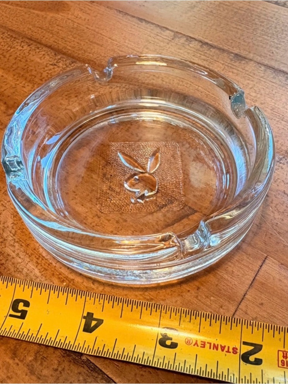 Vintage Playboy Bunny Clear Glass Ashtray Heavy Glass Retro Collectible